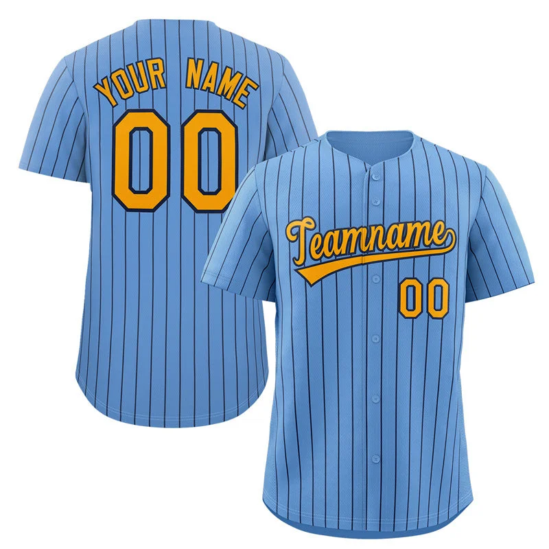 Baseball Jerseys with Customizable Back Designs for Personal Style-Custom Light Blue Yellow-Navy Stripe Fashion Authentic Baseball Jersey