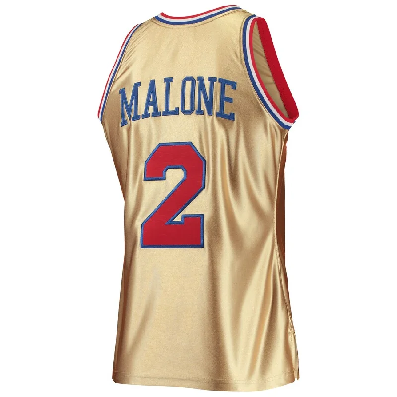 Basketball Jerseys with All-Over Stretch for Easy Movement-PH.76ers #2 Moses Malone Mitchell & Ness 75th Anniversary 1982-83 Hardwood Classics Swingman Jersey - Gold Stitched American Basketball Jersey