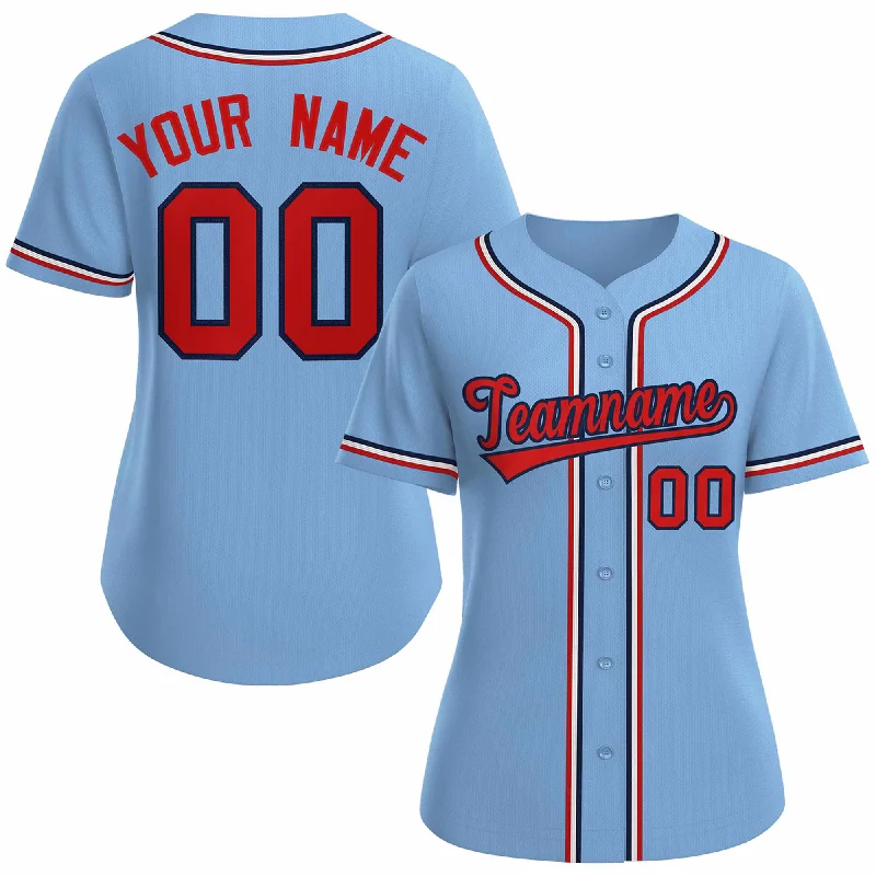 Baseball Jerseys with Double-Stitched Seams for Durability-Custom Light Blue Red Navy Classic Style Baseball Jersey for Women