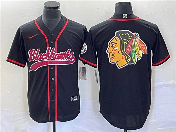 Baseball Jerseys with Extra Padding for Protection-Men's Chicago Blackhawks Black Team Big Logo Cool Base Stitched Baseball Hockey Jersey