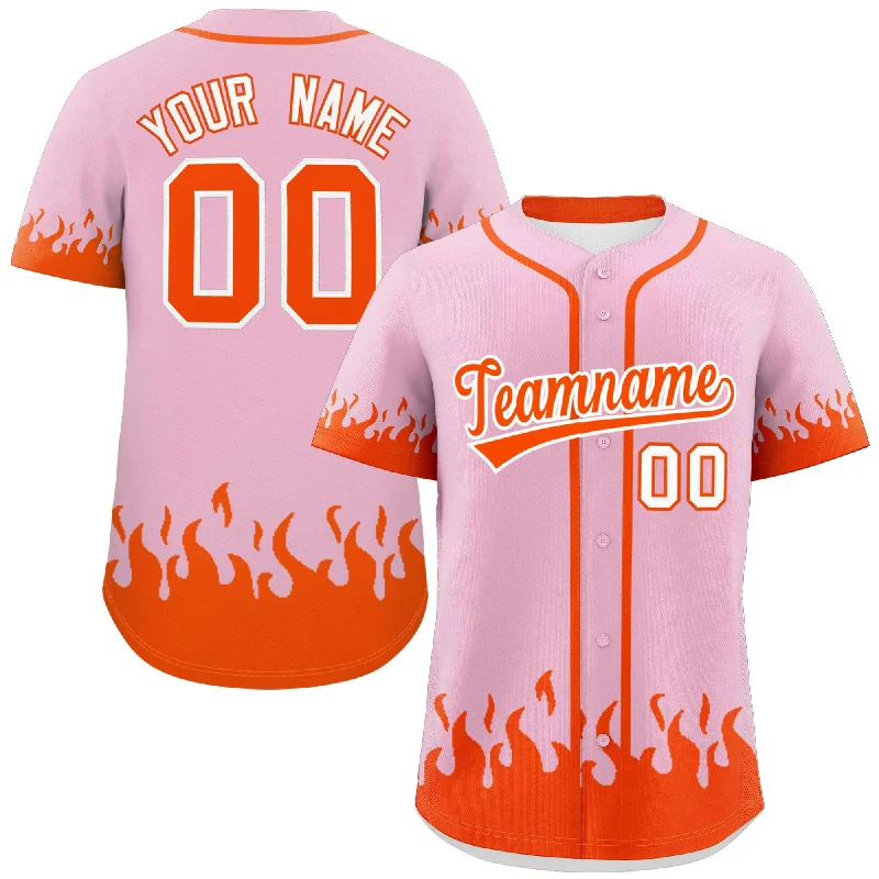 Baseball Jerseys with Durable Fabric for High-Performance Play-Custom Light Pink Orange Personalized Flame Graffiti Pattern Authentic Baseball Jersey