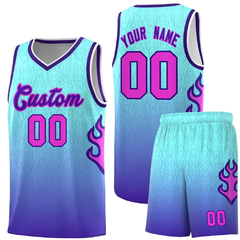 Basketball Jerseys with Heat-Transfer Numbers for Modern Appeal-Custom Light Blue Purple-White Flame Gradient Fashion Sports Uniform Basketball Jersey