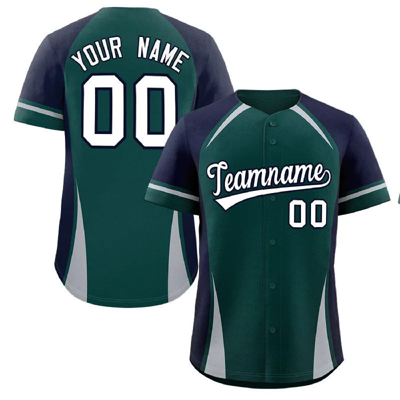 Baseball Jerseys with Piping for Traditional Style-Custom Midnight Green Navy-Gray Personalized Color Block Authentic Baseball Jersey