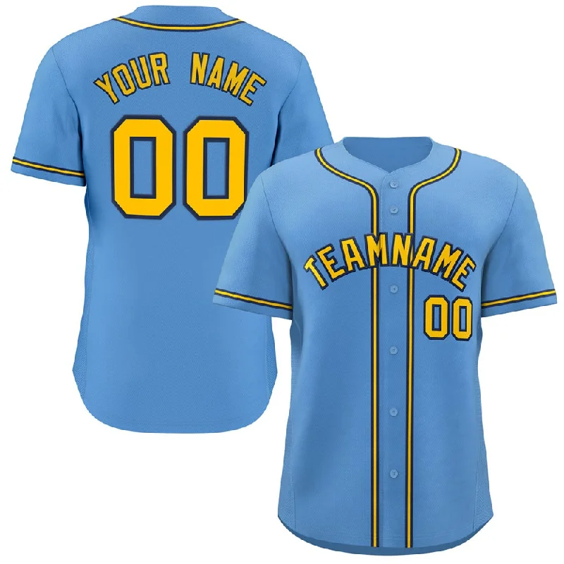 Custom Baseball Jerseys with Player Names and Numbers-Custom Light Blue Yellow-Navy Classic Style Fashion Authentic Baseball Jersey