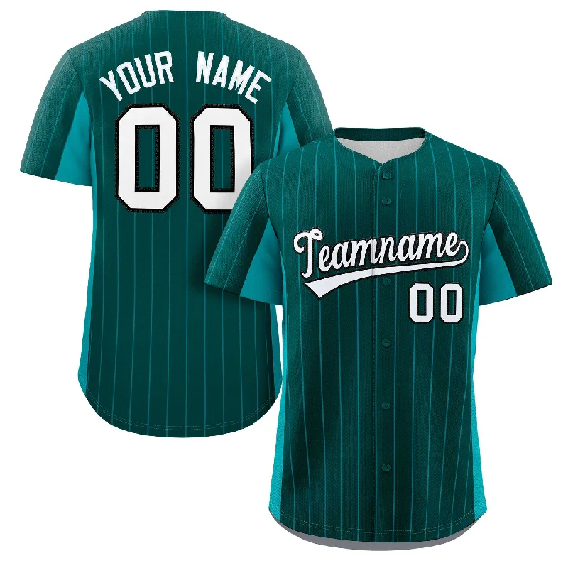 Baseball Jerseys with Reinforced Elbows for Extra Durability-Custom Midnight Green Aqua-White Stripe Fashion Design Full Button Authentic Baseball Jersey