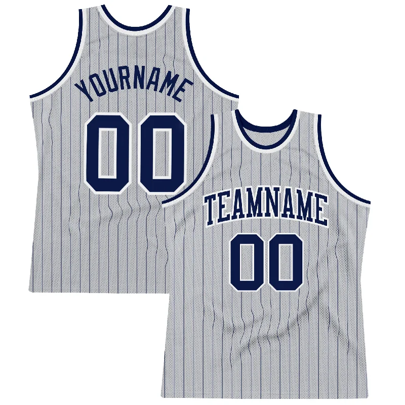 Basketball Jerseys with Tri-Blend Fabric for Soft Feel and Durability-Custom Gray Navy Pinstripe Navy-White Authentic Basketball Jersey