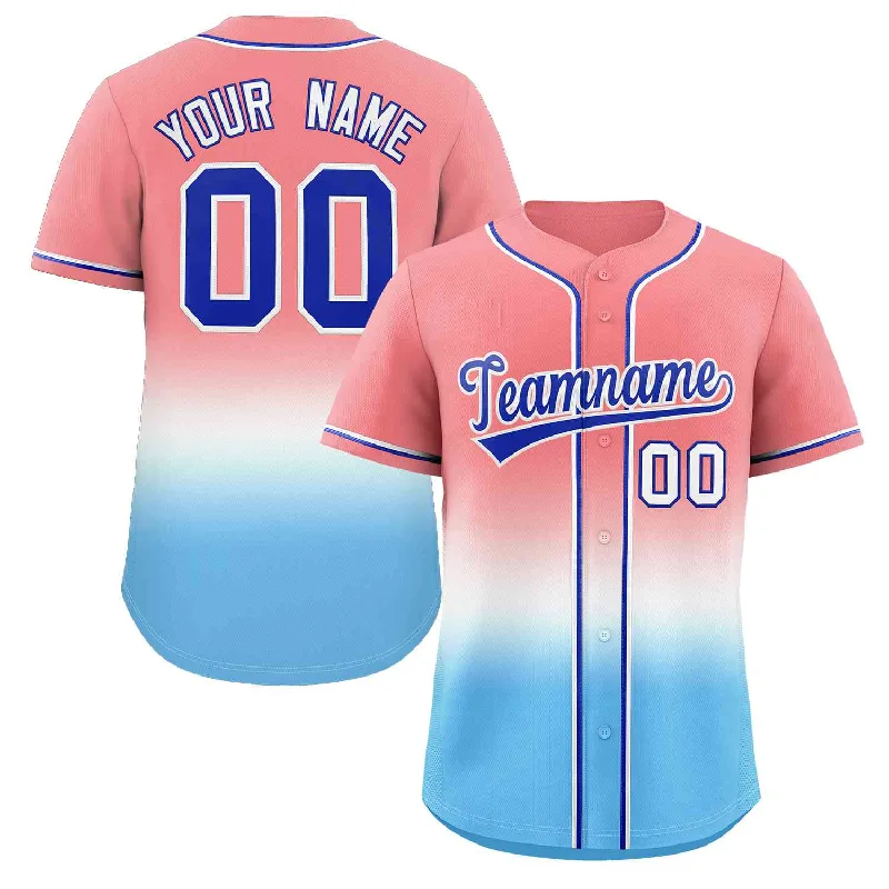 Baseball Jerseys with Ribbed Sleeves for Style and Fit-Custom Light Red Light Blue Royal-White Gradient Fashion Authentic Baseball Jersey