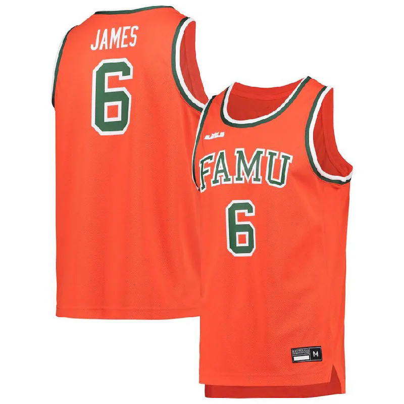 Basketball Jerseys with Colorful Patterns for Bold Look-F.A&M Rattlers #6 LeBron James Replica Basketball Jersey Orange Stitched American College Jerseys