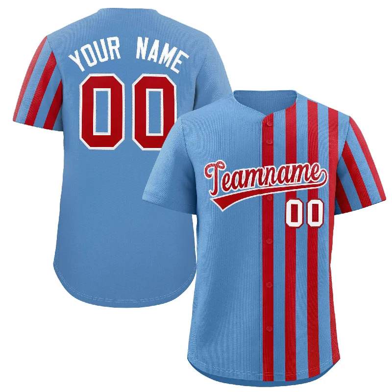 Baseball Jerseys with Bold Color Contrast for Standout Look-Custom Lt Blue Red Thick Stripe Fashion Design Authentic Baseball Jersey