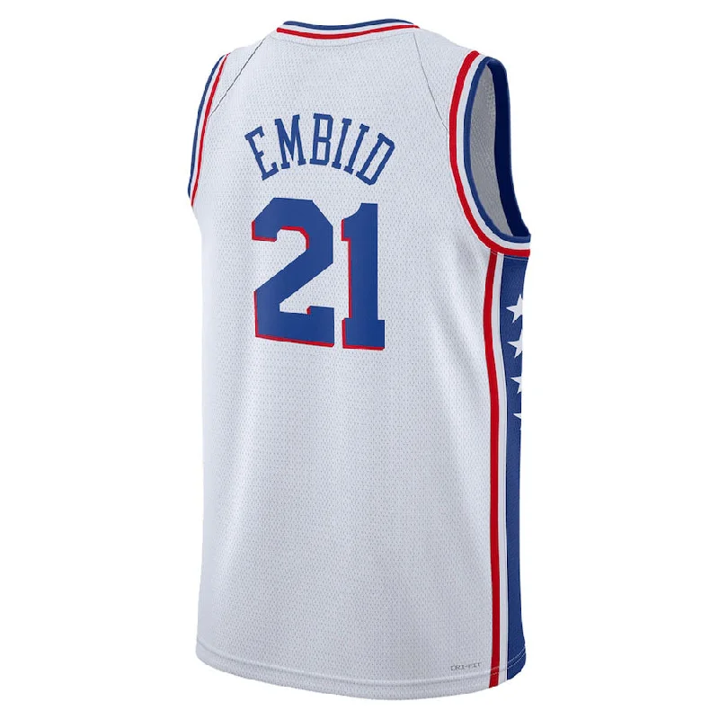 Basketball Jerseys with Reinforced Elbows for Extra Durability-PH.76ers #21 Joel Embiid Unisex 2022-23 Swingman Jersey Association Edition White Stitched American Basketball Jersey