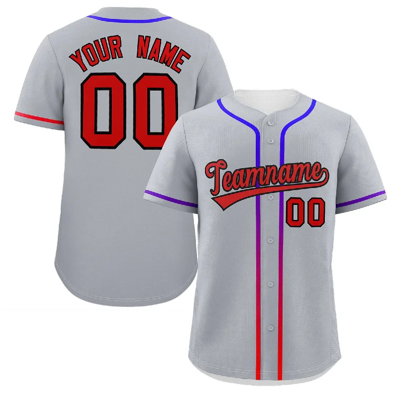 Baseball Jerseys with Comfortable, Moisture-Wicking Lining-Custom Light Gray Red Personalized Gradient Ribbed Design Authentic Baseball Jersey