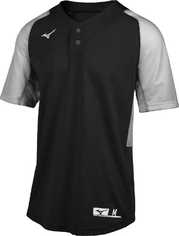 Baseball Jerseys with Soft and Stretchable Fabric for All-Day Comfort-Mizuno Youth Aerolite 2-Button Baseball Jersey - Black Gray