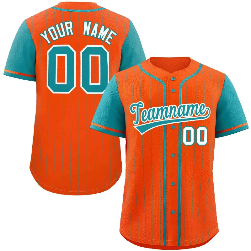 Baseball Jerseys with Vented Mesh Panels for Maximum Airflow-Custom Orange Aqua Stripe Fashion Raglan Sleeves Authentic Baseball Jersey