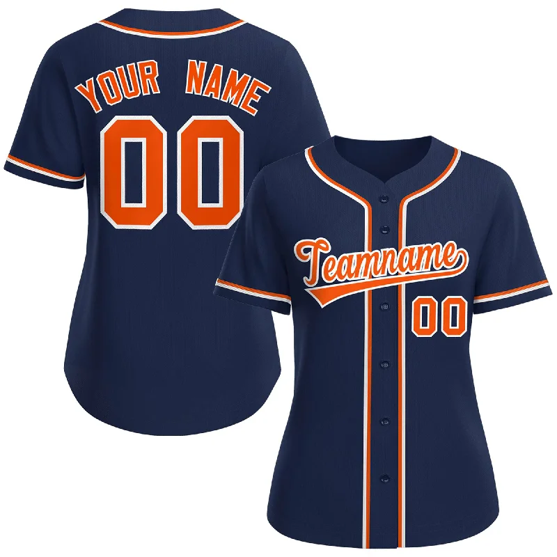 Baseball Jerseys with Classic Stripes for Vintage Feel-Custom Navy Orange-White Classic Style Baseball Jersey For Women