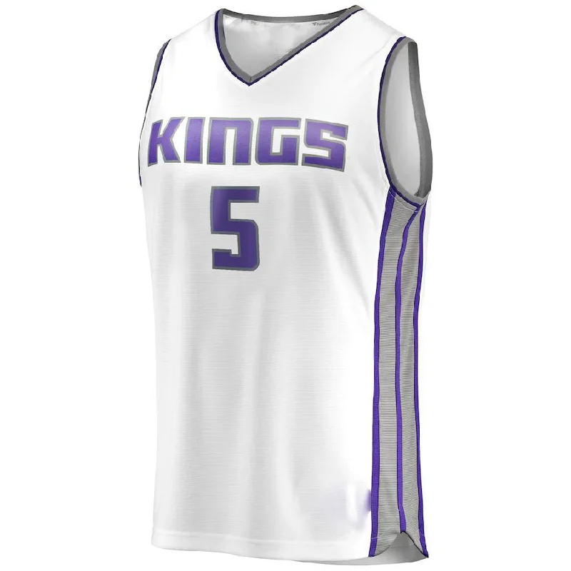 Basketball Jerseys with Classic Pinstripe Design for Vintage Look-S.Kings #5 De'Aaron Fox Fanatics Branded 2019-20 Fast Break Replica Player Jersey  Association Edition White Stitched American Basketball Jersey