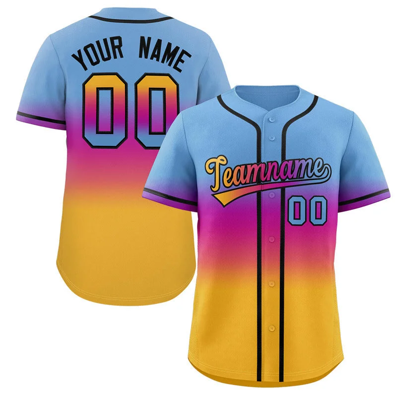 Baseball Jerseys with Moisture-Wicking Technology-Custom Light Blue Purple Pink-Gold Gradient Fashion Authentic Baseball Jersey