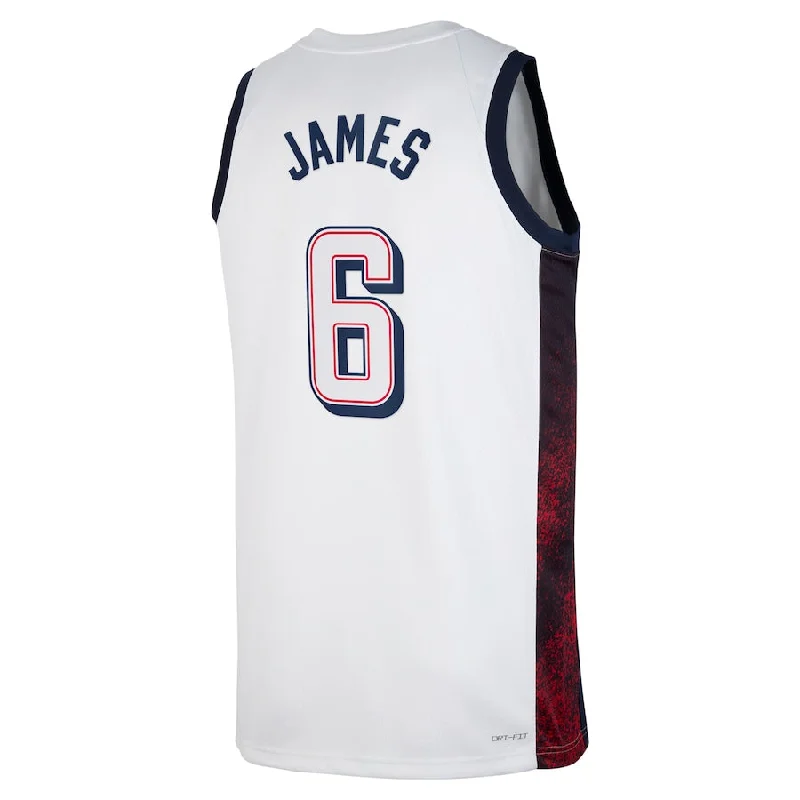 Basketball Jerseys with Contrast Collar for Stylish Touch-USA Basketball #6 LeBron James Unisex 2024 Swingman Player Jersey - White American Basketball Jersey