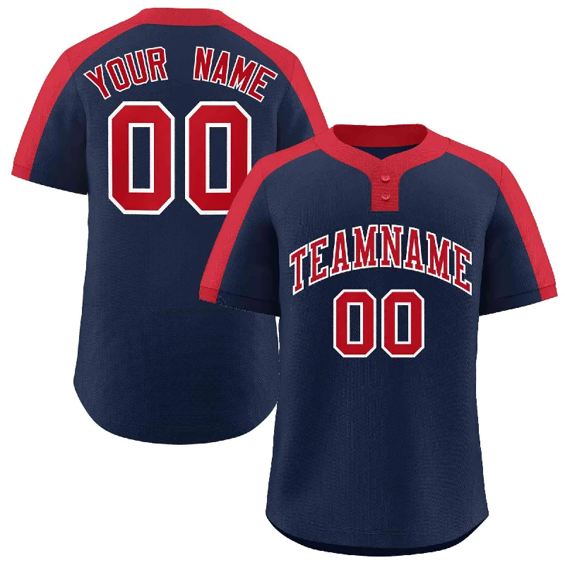 Baseball Jerseys with Anti-Odor Technology for Comfort-Custom Navy Red-White Classic Style Authentic Two-Button Baseball Jersey