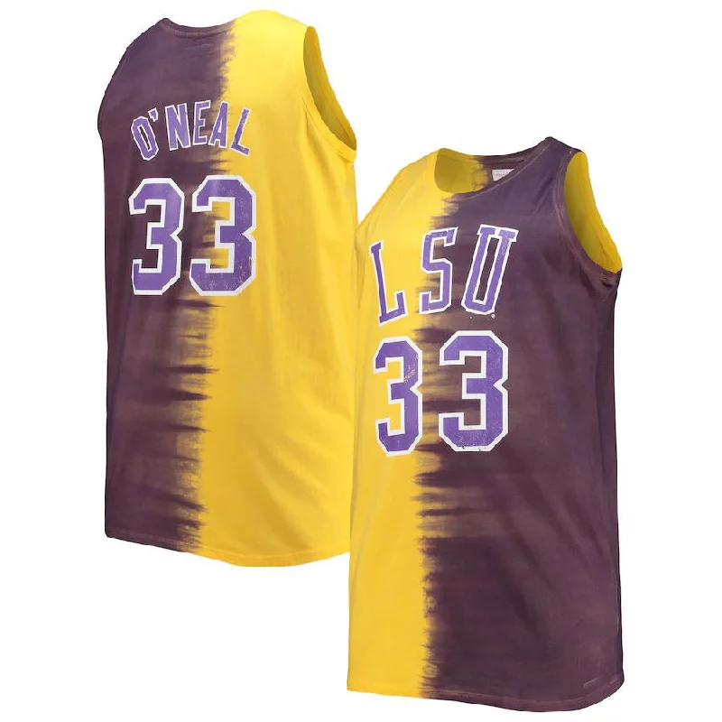 Basketball Jerseys with Anti-Odor Technology for Comfort-L.Tigers #33 Shaquille O'Neal Mitchell & Ness Big & Tall Player Tie-Dye Jersey Purple Gold Basketball Jersey Stitched American College Jerseys