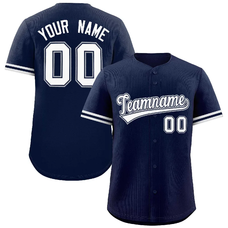 Baseball Jerseys with Vintage Style for Old-School Look-Custom Navy White Full Button Design Authentic Baseball Jersey