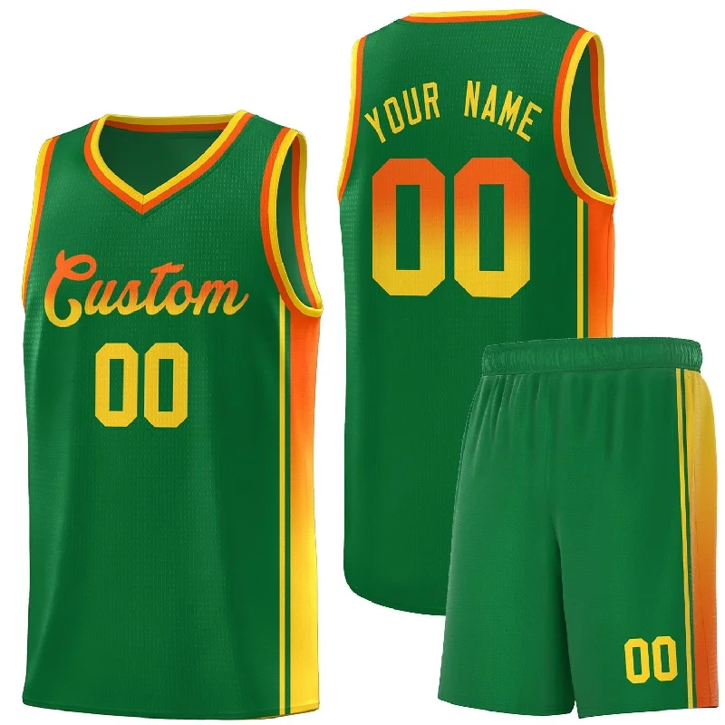 Basketball Jerseys with Button Placket for Traditional Style-Custom Kelly Green Orange-Gold Gradient Fashion Sports Uniform Basketball Jersey