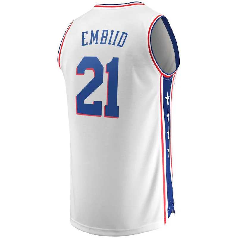 Basketball Jerseys with Reinforced Stitching for Durability-PH.76ers #21 Joel Embiid Fanatics Branded Fast Break Replica Jersey Association Edition  White Stitched American Basketball Jersey