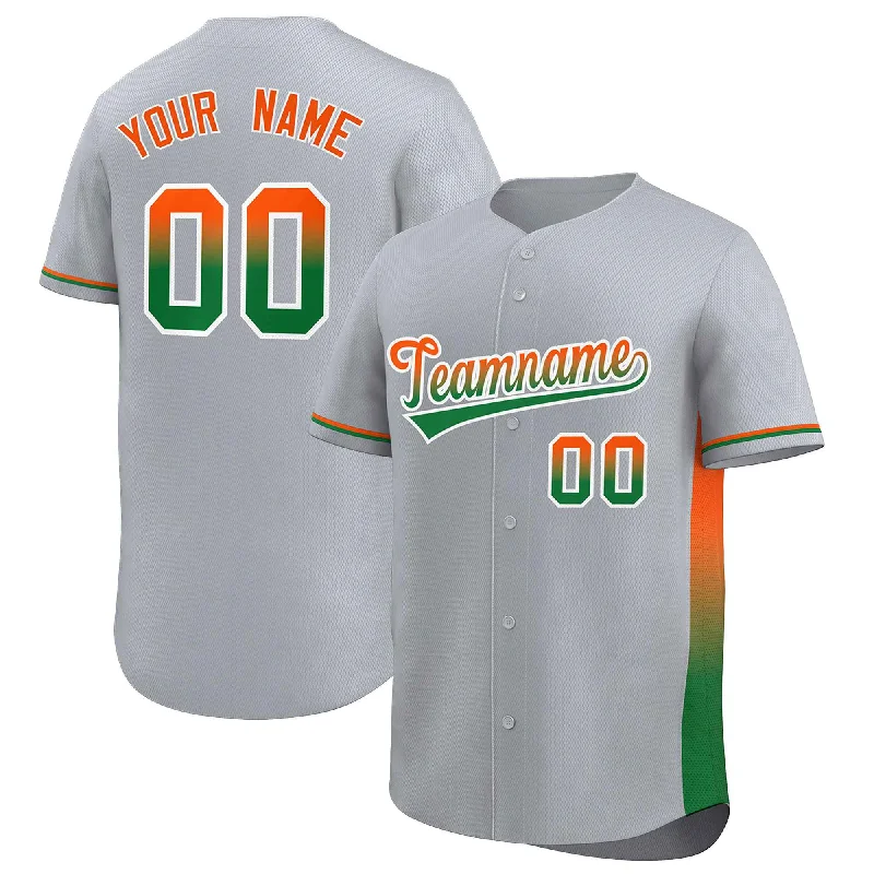 Classic Baseball Jerseys with Traditional Design-Custom Light Gray Orange-Kelly Green Personalized Gradient Font And Side Design Authentic Baseball Jersey