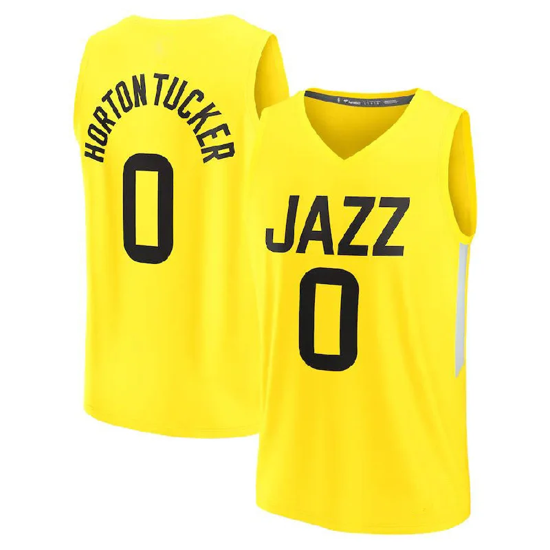 Basketball Jerseys with Lightweight Mesh Fabric for Breathability-U.Jazz #0 Talen Horton-Tucker Fanatics Branded 2022-23 Fast Break Replica Player Jersey Icon Edition Yellow Stitched American Basketball Jersey