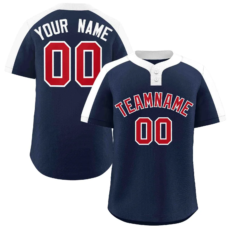 Custom Baseball Jerseys with Team Colors and Branding-Custom Navy Red-White Classic Style Authentic Two-Button Baseball Jersey