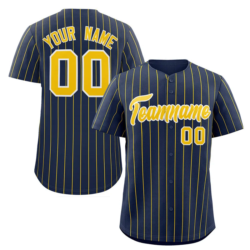 Baseball Jerseys with Customizable Back Designs for Personal Style-Custom Navy Gold-White Stripe Fashion Authentic Baseball Jersey