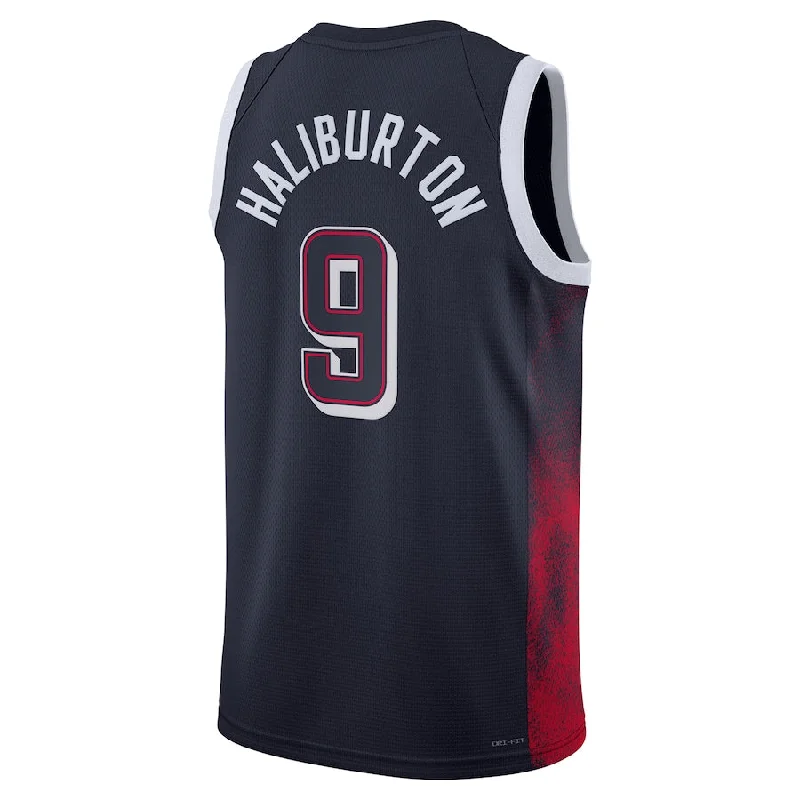 Basketball Jerseys with Modern Cut for Comfortable Fit-USA Basketball #9 Tyrese Haliburton Unisex 2024 Swingman Player Jersey - Navy American Basketball Jersey