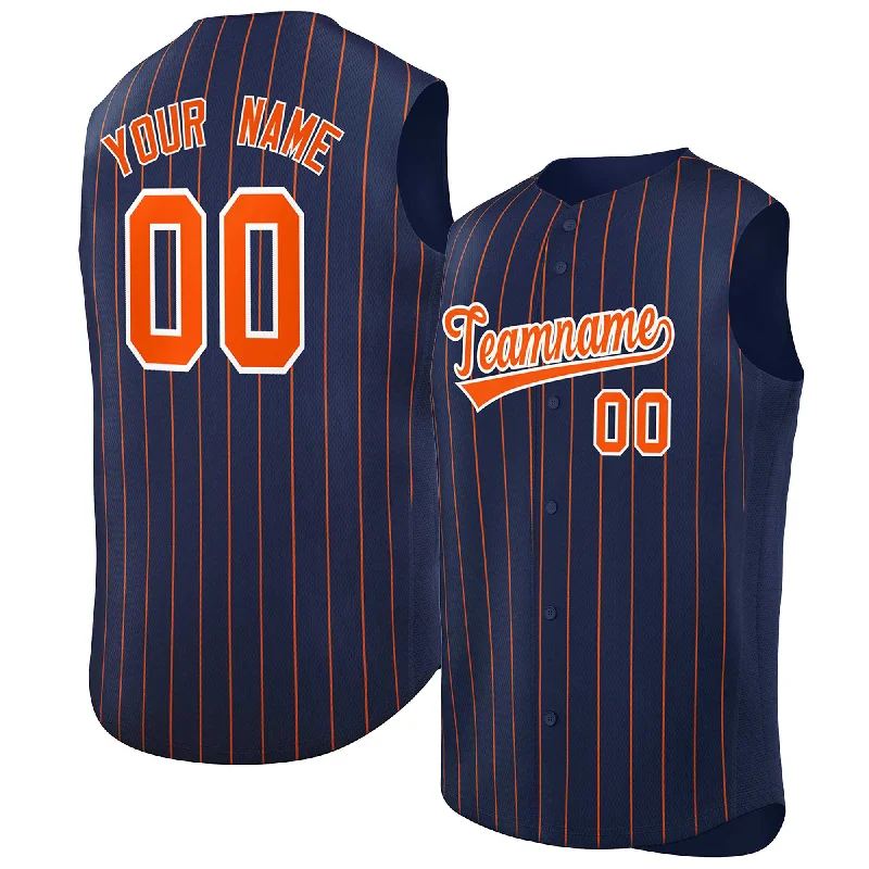 Baseball Jerseys with Mesh Sides for Extra Airflow-Custom Navy Orange-White Sleeveless Stripe Fashion Baseball Jersey