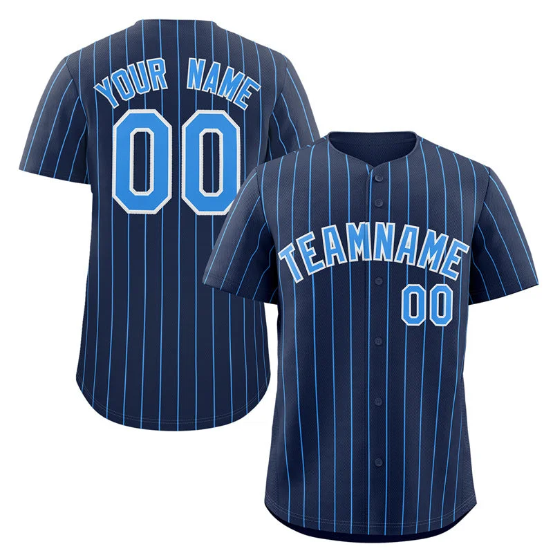 Baseball Jerseys with Button Placket for Traditional Style-Custom Navy Powder Blue-White Stripe Fashion Authentic Baseball Jersey