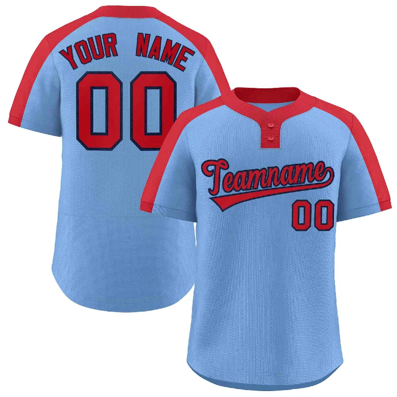 Baseball Jerseys with Vented Mesh Panels for Maximum Airflow-Custom Light Blue Red-Navy Classic Style Authentic Two-Button Baseball Jersey