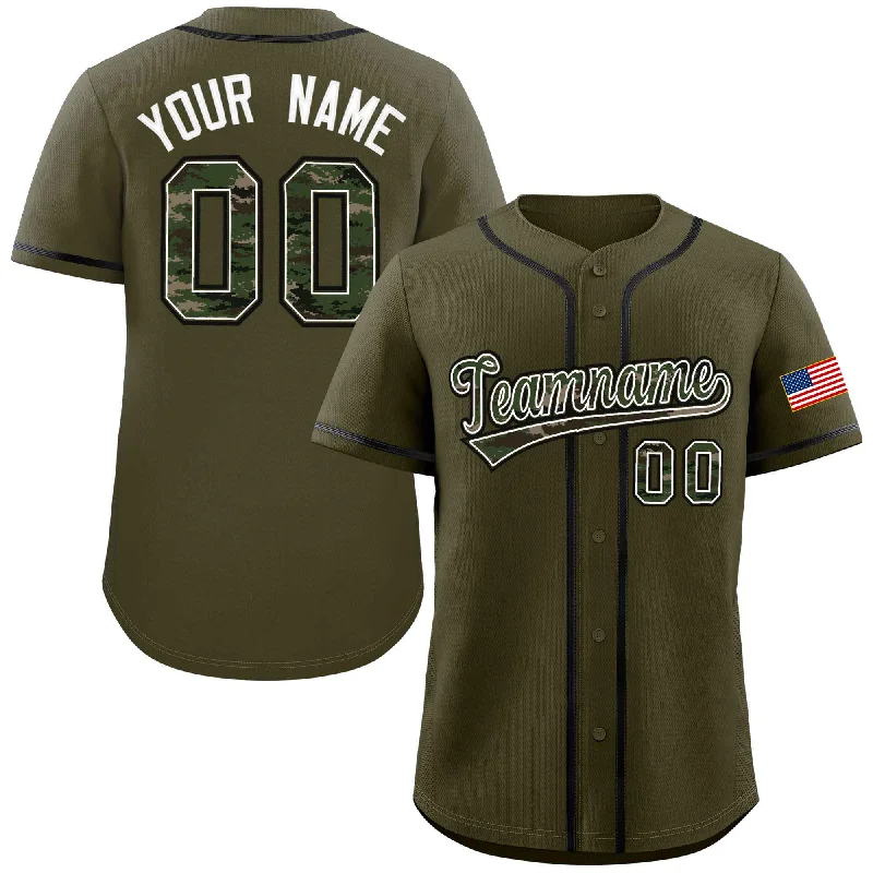 Baseball Jerseys with Lightweight Mesh Fabric for Breathability-Custom Olive Personalized Camo Font Authentic Baseball Jersey