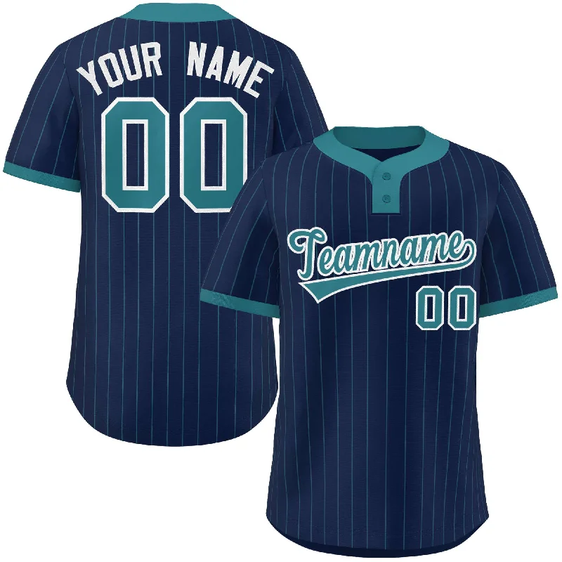 Baseball Jerseys with Extra Padding for Protection-Custom Navy Aqua Stripe Fashion Authentic Two-Button Baseball Jersey