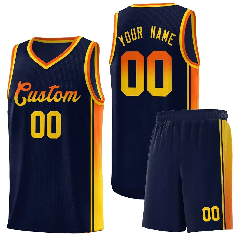 Basketball Jerseys with Soft and Stretchable Fabric for All-Day Comfort-Custom Navy Orange-Gold Gradient Fashion Sports Uniform Basketball Jersey