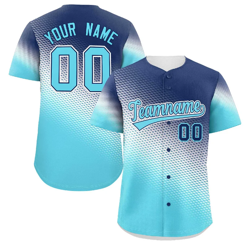 Baseball Jerseys with Padded Neck for Extra Comfort-Custom Navy Sky Blue Tiny Spot Gradient Fashion Authentic Baseball Jersey