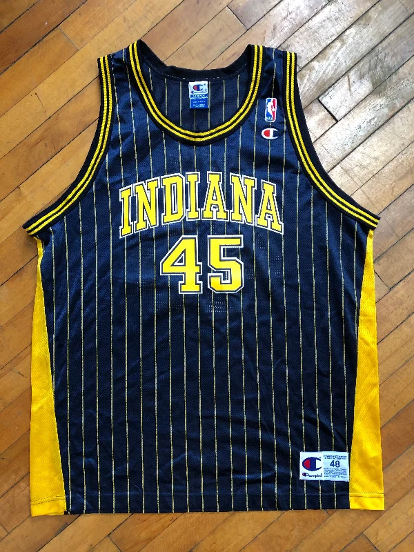 Basketball Jerseys with Mesh Sides for Extra Airflow-Indiana Pacers Rik Smits Champion Pinstripe Jersey 48 XL