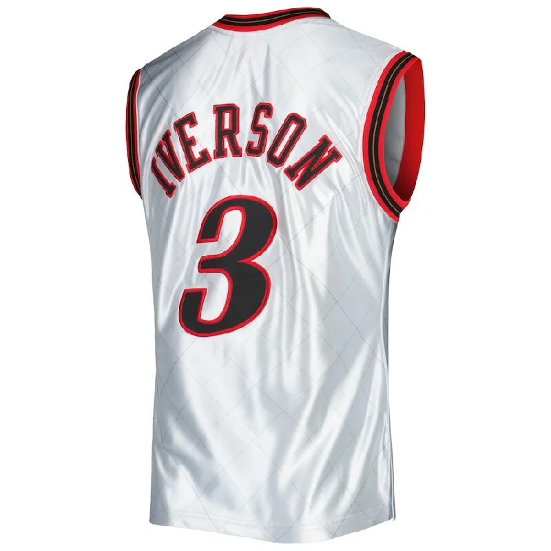 Basketball Jerseys with Lightweight Mesh Fabric for Breathability-PH.76ers #3 Allen Iverson Mitchell & Ness 2000-01 Hardwood Classics 75th Anniversary Swingman Jersey Platinum Stitched American Basketball Jersey