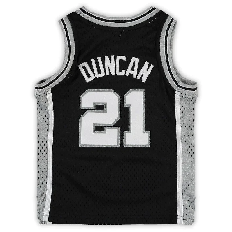 Basketball Jerseys with Non-Iron Fabric for Low Maintenance-S.Antonio Spurs #21 Tim Duncan Mitchell & Ness Preschool 1998-1999 Hardwood Classics Throwback Team Jersey Black Stitched American Basketball Jersey