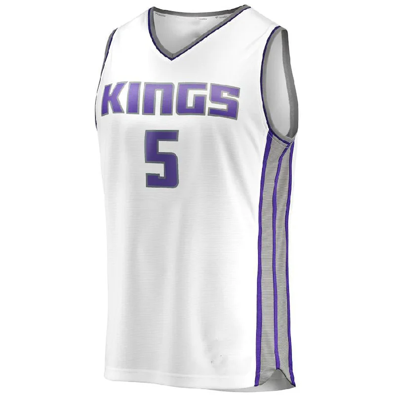 Basketball Jerseys with Elastic Waistband for Secure Fit-S.Kings #5 De'Aaron Fox Fanatics Branded Fast Break Player Replica Jersey Association Edition White Stitched American Basketball Jersey