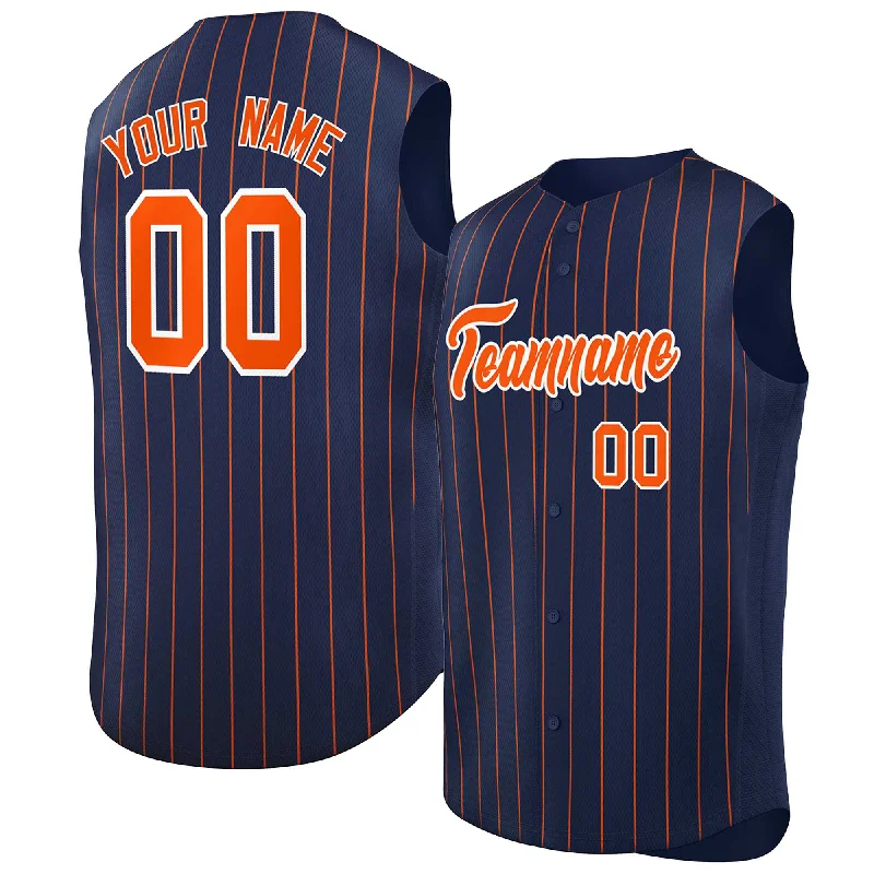 Baseball Jerseys with Contrast Stitching for Bold Design-Custom Navy Orange-White Sleeveless Stripe Fashion Baseball Jersey