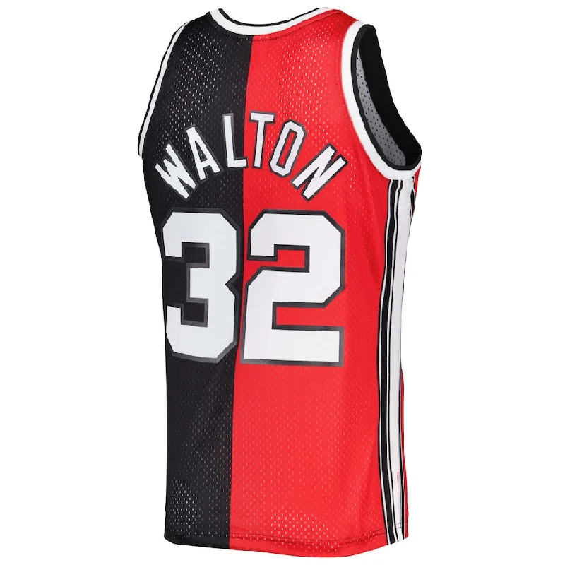 Basketball Jerseys with Tapered Cut for Modern Appeal-P.Trail Blazers #32 Bill Walton Mitchell & Ness Hardwood Classics 1976-77 Split Swingman Jersey Red-Black Stitched American Basketball Jersey