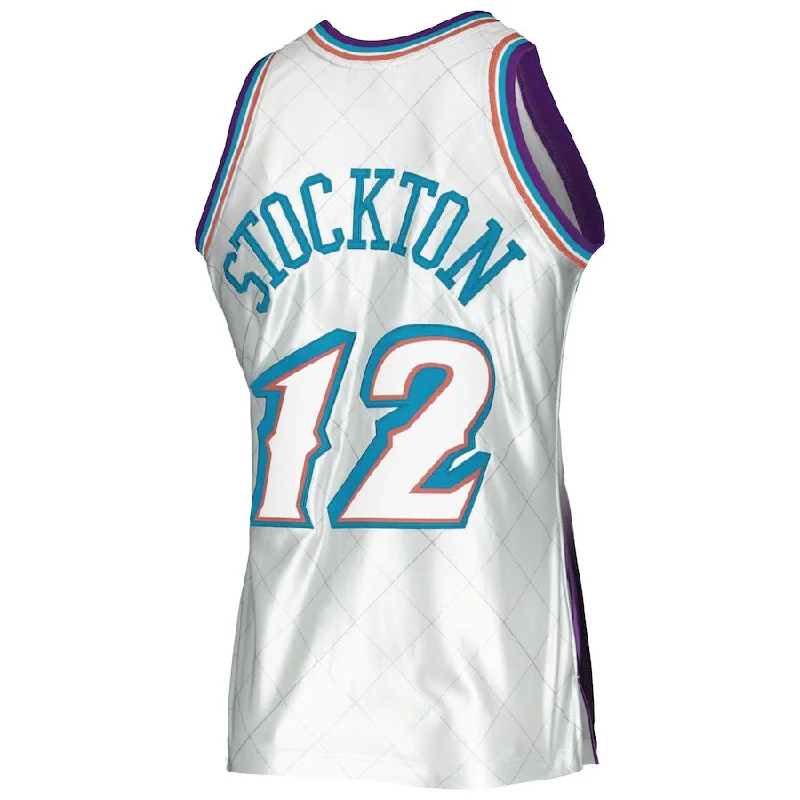 Youth Basketball Jerseys with Elastic Sleeves for Secure Fit-U.Jazz #12 John Stockton Mitchell & Ness 1996-97 Hardwood Classics 75th Anniversary Swingman Jersey Platinum Stitched American Basketball Jersey