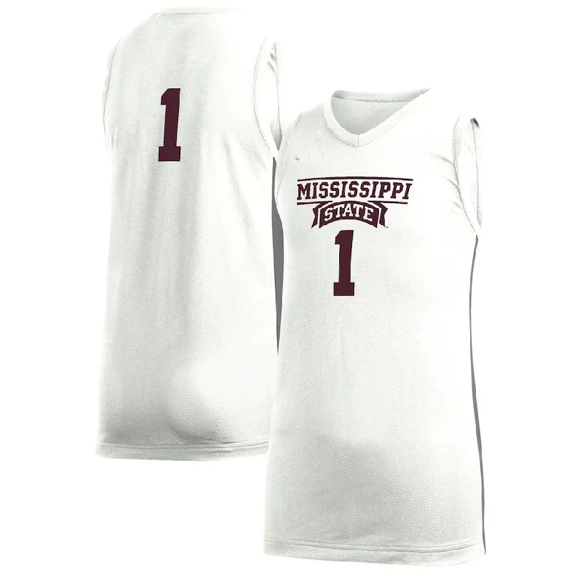 Basketball Jerseys with Tri-Blend Fabric for Soft Feel and Durability-#1 M.State Bulldogs Game Jersey White Basketball Jersey Stitched American College Jerseys