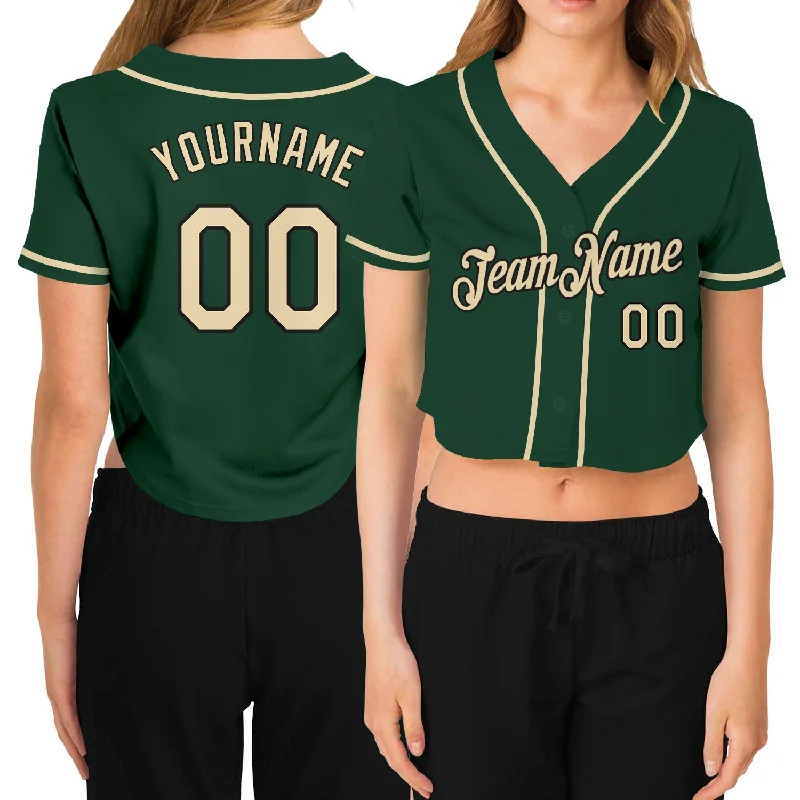 Premium Baseball Jerseys for Professional Teams-Custom Women's Green Cream-Black V-Neck Cropped Baseball Jersey