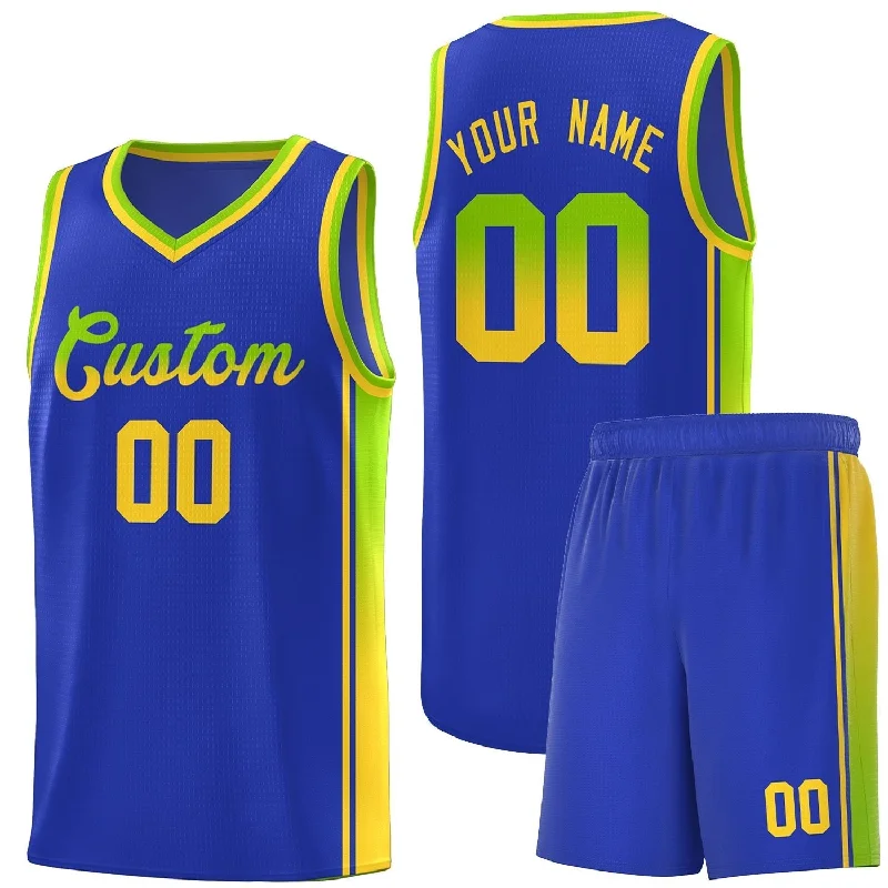 Basketball Jerseys with Modern Cut for Comfortable Fit-Custom Royal Neon Green-Gold Gradient Fashion Sports Uniform Basketball Jersey