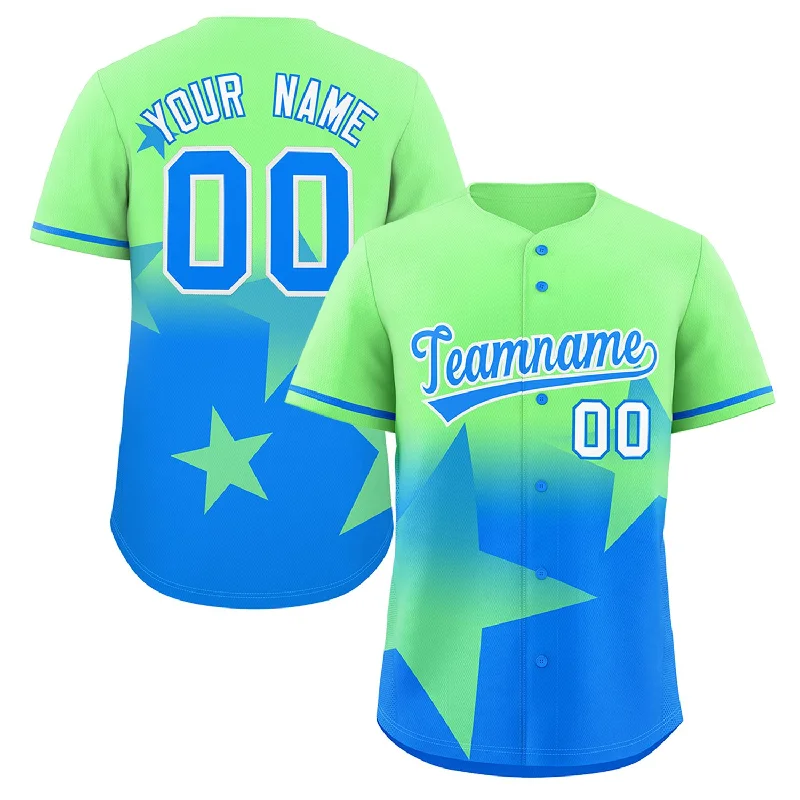 Baseball Jerseys with Unique Graphic Prints for Personal Style-Custom Lt Green-Lt Blue Gradient Star Graffiti Pattern Authentic Baseball Jersey