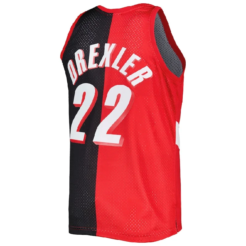 Basketball Jerseys with Embroidered Logos for Premium Look-P.Trail Blazers #22 Clyde Drexler Mitchell & Ness Hardwood Classics 1991-92 Split Swingman Jersey Red-Black Stitched American Basketball Jersey